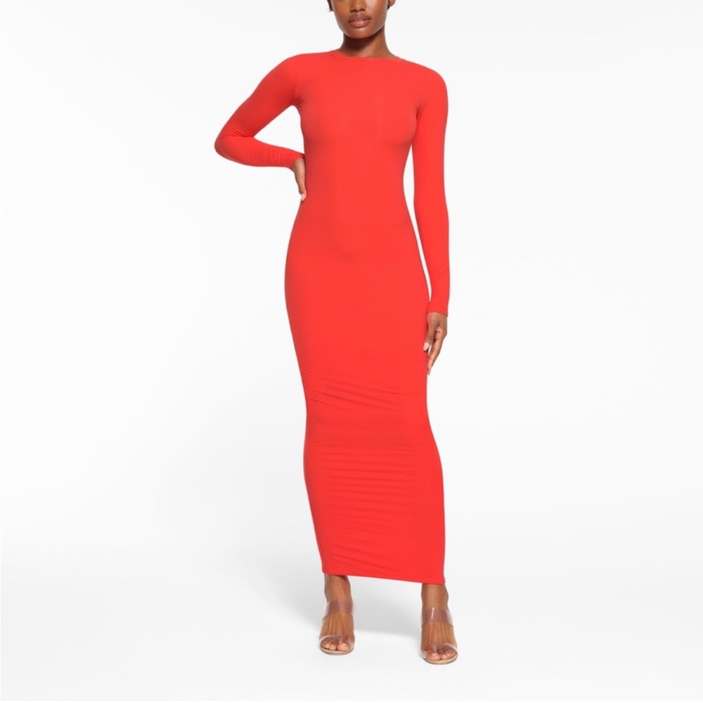 Skims Fits Everybody Long Sleeve Dress - Poppy